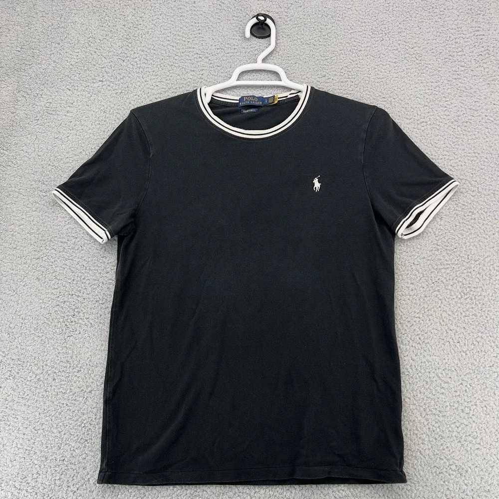 Polo Ralph Lauren Custom Slim Fit Black Crew Neck T-Shirt Men's Size Large Embro